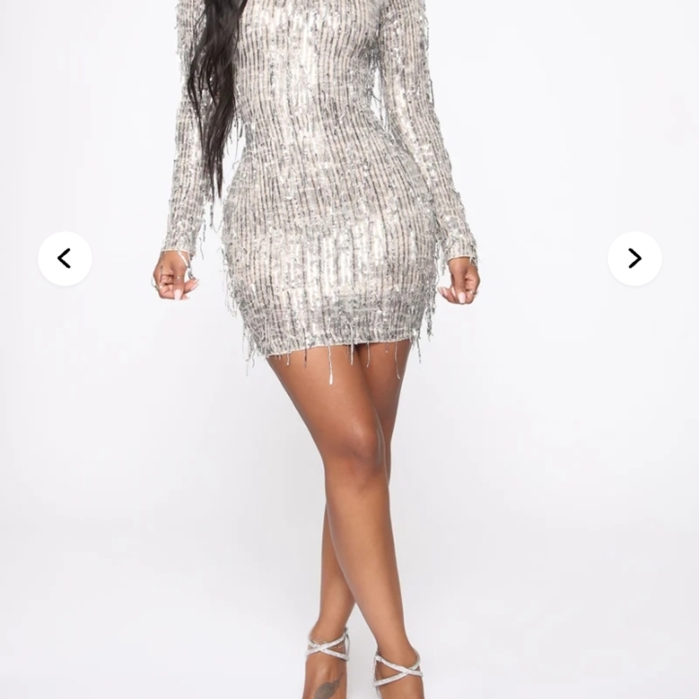 Fashion Nova Silver Long Sleeve Dress